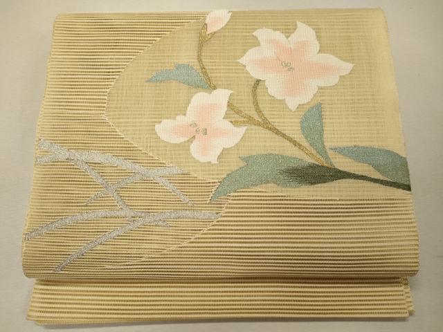 平和屋着物＊夏物　八寸名古屋帯　絽綴れ　草花文　金銀糸　正絹　逸品　CAAW8964oy