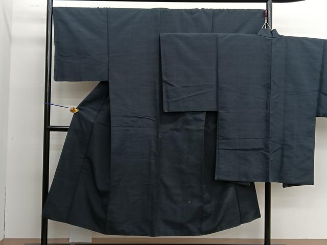 平和屋着物●男性 紬 アンサンブル 鉄御納戸色 正絹 逸品 BAAQ2298pm