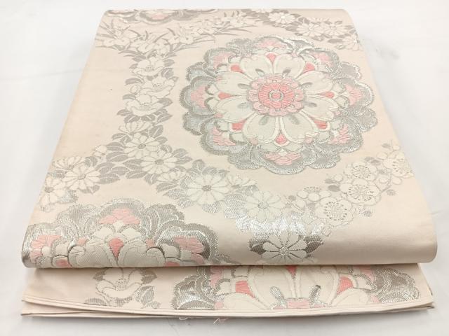 平和屋着物◎西陣 六通柄袋帯 唐織 正倉院花文 銀糸 正絹 逸品 BAAV7383yc