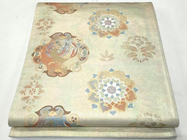 平和屋着物■太鼓柄袋帯　作家物　鳳凰花文　ラメ糸　金銀彩　正絹　逸品　CAAO8812fb