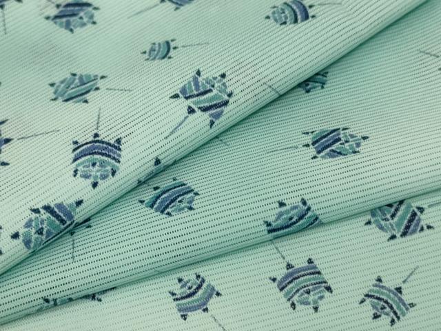 平和屋着物＊夏物　小紋　絽　糸車文　暈し染め　洗える着物　AAAX3843jd