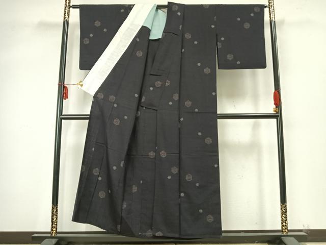 平和屋着物▽結城紬　単衣　80亀甲　亀甲文様　正絹　逸品　AABA7765fy