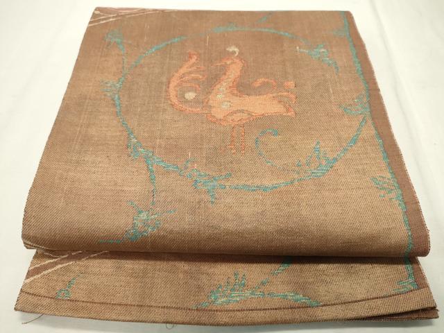 平和屋着物■六通柄袋帯　紬地　花鳥唐草文　金糸　正絹　逸品　CAAM8256in