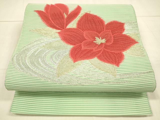 平和屋着物＊夏物　八寸名古屋帯　流水草花文　DAAU4234cm