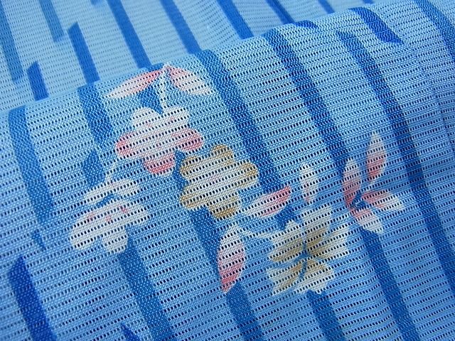 平和屋着物■夏物 小紋 絽 変わり縞 草花文 洗える着物 CAAG7708yc