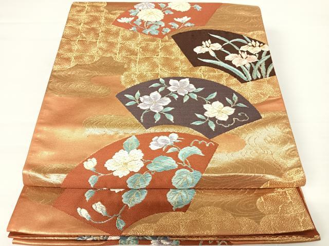 平和屋着物◎六通柄袋帯　唐織　地紙花文　金糸　正絹　逸品　AABA1993yx