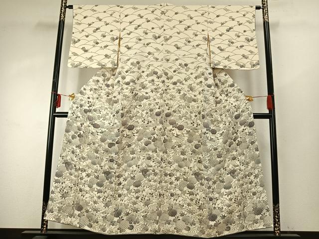 平和屋着物●訪問着　型染め　草花文　正絹　逸品　AABE1927fy