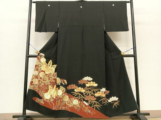 平和屋着物■豪華黒留袖 駒刺繍 草花文 金彩 正絹 逸品 BAAQ1797fw 平和屋着物■豪華黒留袖 駒刺繍 草花文 金彩 正絹 逸品 BAAQ1797fw