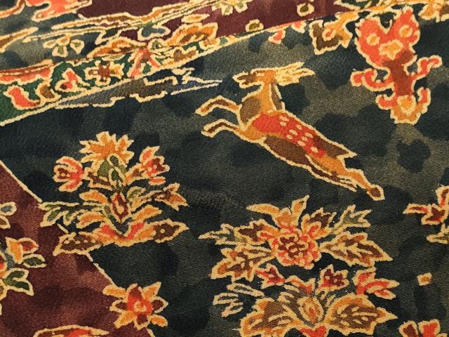 平和屋着物■上質な小紋　型染め　切嵌動物花文　鬼しぼ縮緬　正絹　逸品　CAAZ1491ou