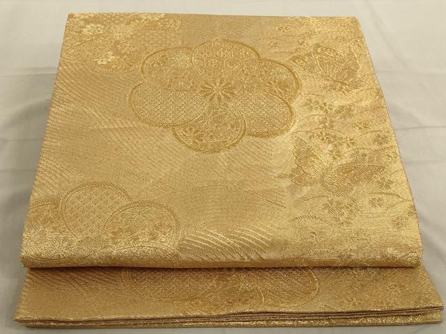 平和屋着物◎六通柄袋帯　流水花蝶文　金糸　正絹　逸品　AAAN4892ou