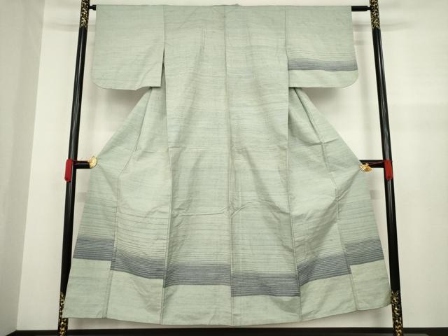 平和屋着物●紅花紬 米沢 訪問着 横段文 背抜き仕立て 正絹 逸品 AAAZ4815ck