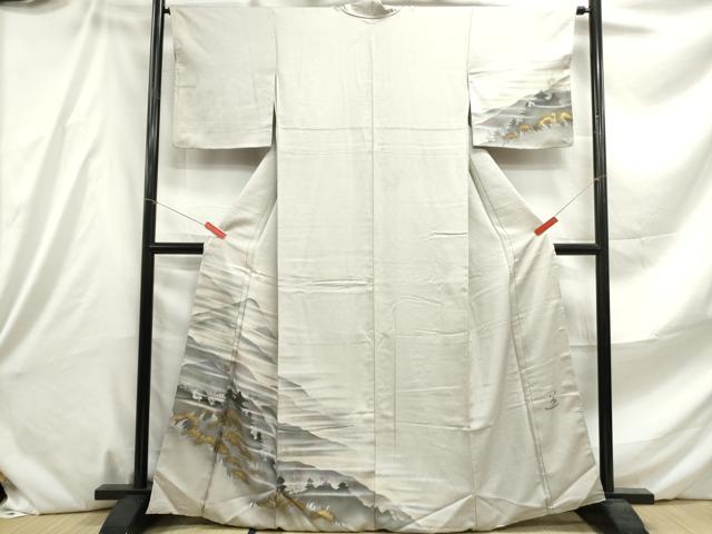 Full-Length Under-Kimono - 平和屋着物■訪問着　作家物　風景樹林文　暈し染め　金銀彩　正絹　逸品　DABE8829qa
