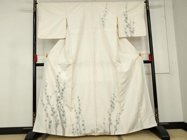 平和屋着物●訪問着　紬地　作家物　手描き　槍梅　正絹　逸品　AABD6307cs