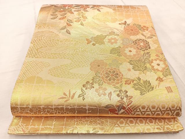 平和屋着物◎佐賀錦　六通柄袋帯　籬花文　金糸　正絹　逸品　BAAV4558yc(4)