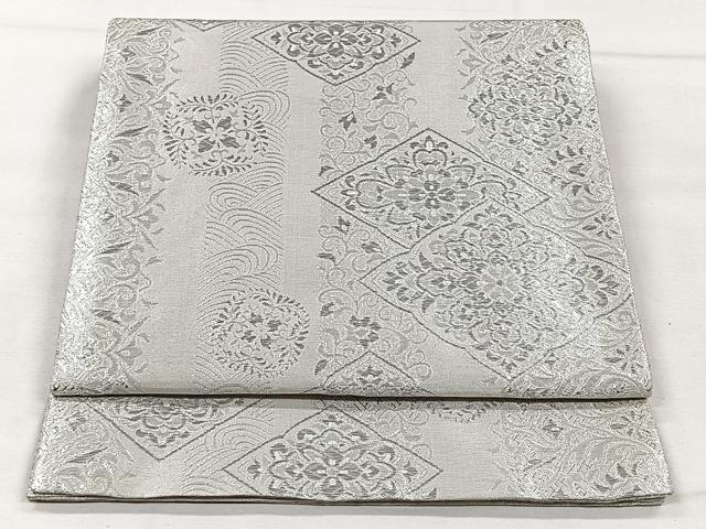 平和屋着物◎六通柄袋帯　正倉院花間道　銀糸　正絹　逸品　CAAV5981id