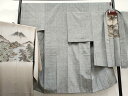 平和屋本店■極上 男性 紬 アンサンブル・長襦袢セット 色無地 銀鼠色地 逸品 CYAA2049s5