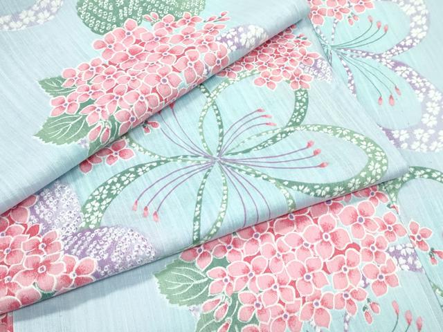平和屋着物∴夏物 浴衣 紫陽花 舞花文 綿 逸品 CABF4792rv