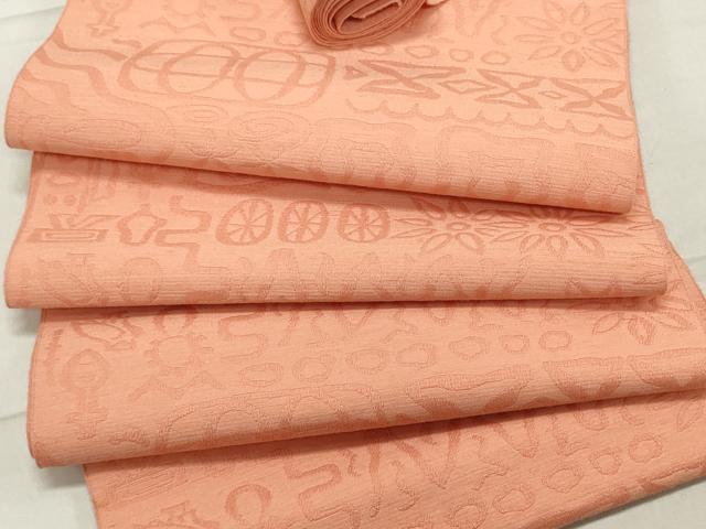 平和屋着物▼名古屋帯　帯反物　壁画文様　深支子色　逸品　DAAT6525we