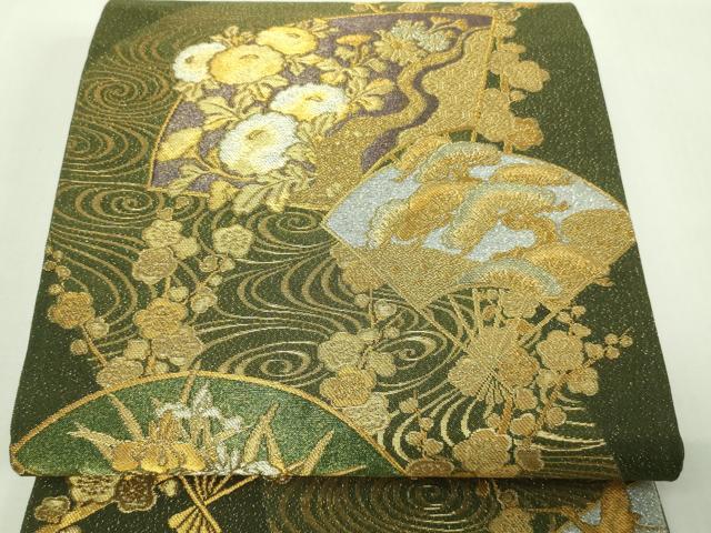平和屋着物▼六通柄袋帯　扇面草花文　金銀糸　正絹　逸品　DAAV9778sf