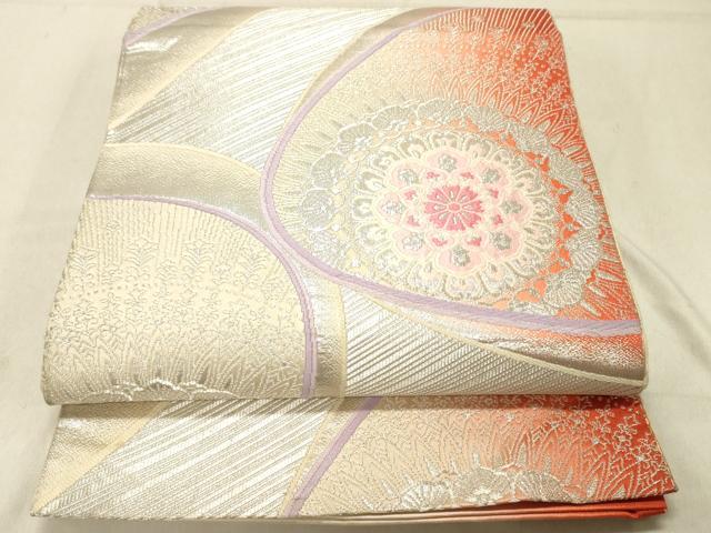 平和屋着物◎六通柄袋帯　唐織　正倉院花文　銀糸　正絹　逸品　DABC7585ya