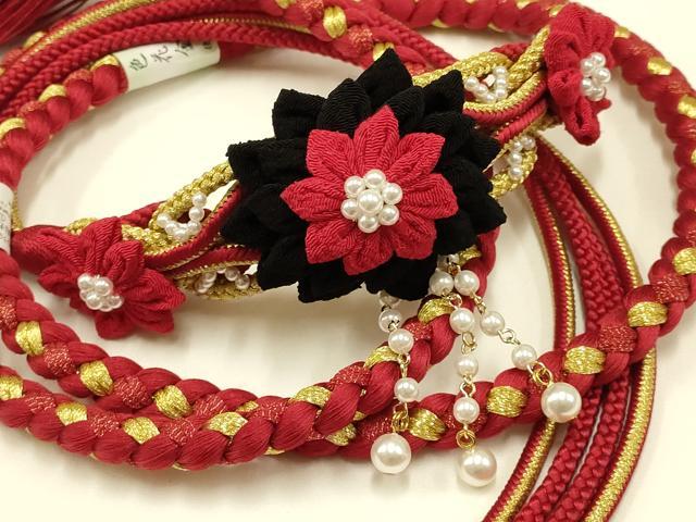 平和屋着物●和装小物　振袖用帯締め　装飾　つまみ細工　ちりめん細工　パール　金糸　撚り房　逸品　..