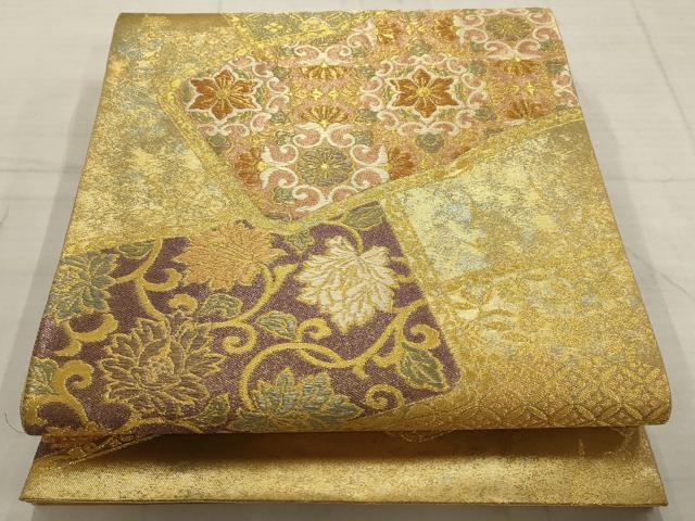 平和屋着物▼六通柄袋帯　花唐草文　金糸　正絹　逸品　AABC6407wj