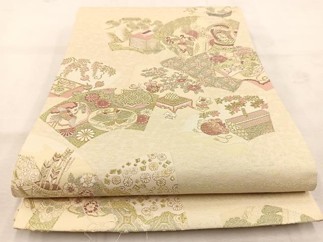 平和屋着物◎六通柄袋帯　唐織　珀鳳絵巻　金糸　正絹　逸品　BAAU6659yc