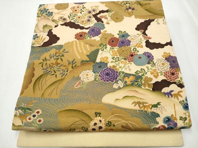 平和屋着物●九寸名古屋帯 草花文 鬼しぼ縮緬 正絹 逸品 CAAZ4389hy