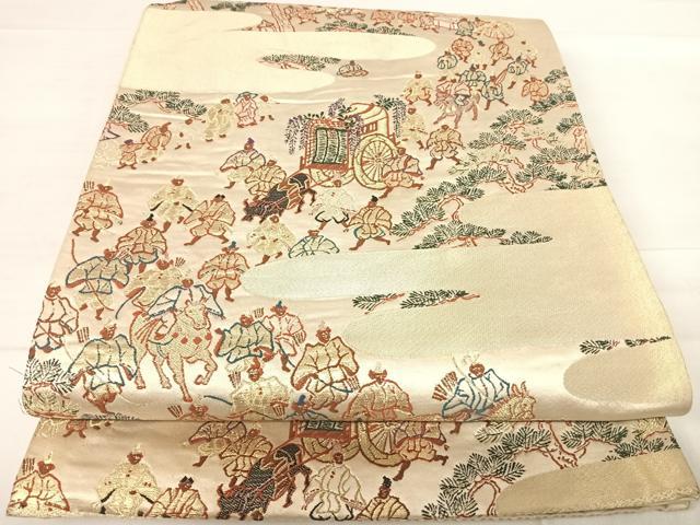 平和屋着物◎六通柄袋帯　人物風景文　金糸　正絹　逸品　AABE7219yx