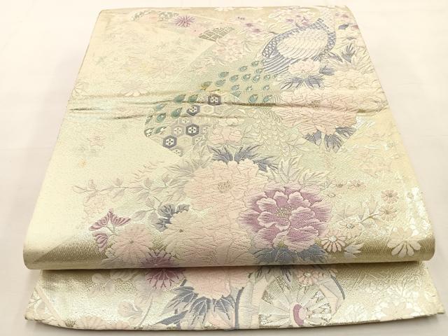 平和屋着物◎六通柄袋帯　唐織　花鳥絵巻文　銀糸　正絹　逸品　BAAS1086hj