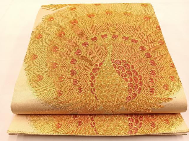 平和屋着物◎六通柄袋帯　孔雀　金糸　やまとオリジナル　正絹　逸品　BAAS1092hj