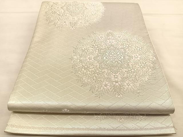 平和屋着物◎六通柄袋帯　唐織　正倉院花文　銀糸　正絹　逸品　BAAT6380hv
