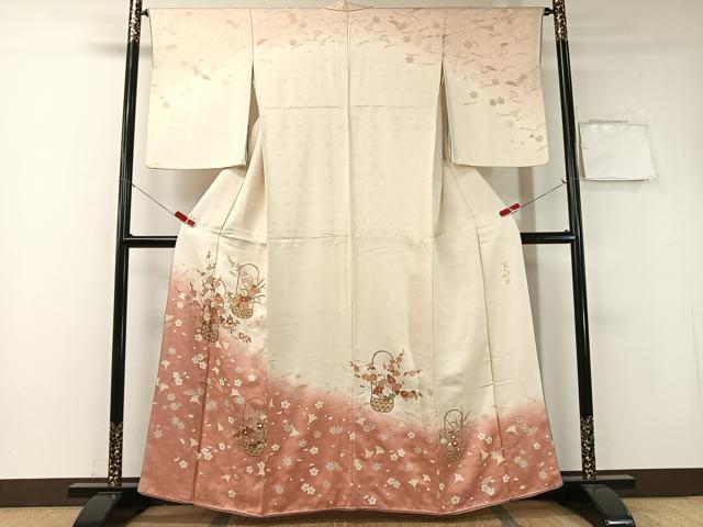 平和屋着物●歌舞伎俳優　六代目　中村児太郎　訪問着　刺繍　吹寄せ花篭文　暈し染め　金彩　正絹　逸品　CABA4715vp