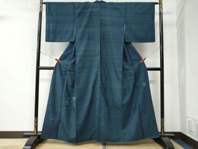 平和屋着物●西陣　宮階織物　宮繍苑　里葉　訪問着　紬地　枝花文　銀糸　正絹　逸品　CABB4614yc