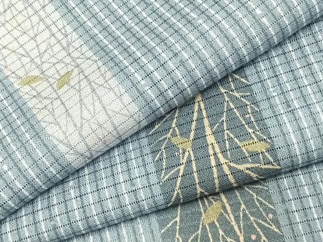 平和屋着物＊夏物　小紋　絽縮緬　枝葉間道　洗える着物　AAAY3437fy(4)