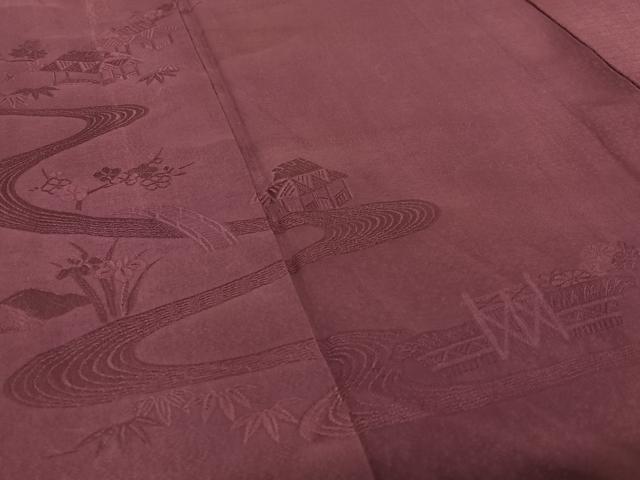 平和屋着物●無地絵羽訪問着　風景草花地紋　似せ紫色　正絹　逸品　AABB6539zg