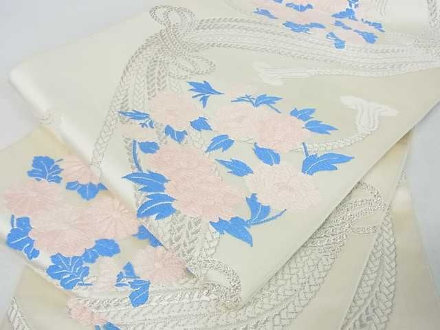 平和屋着物■六通柄袋帯　紐花文　銀糸　逸品　az5085