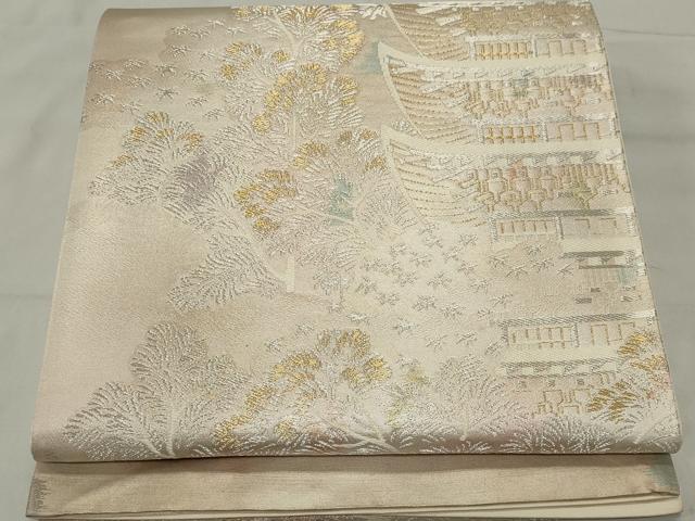 平和屋着物◎西陣 六通柄袋帯 北山 風景文 金銀糸 引箔 証紙付き 正絹 逸品 未仕立て CAAS5528ou