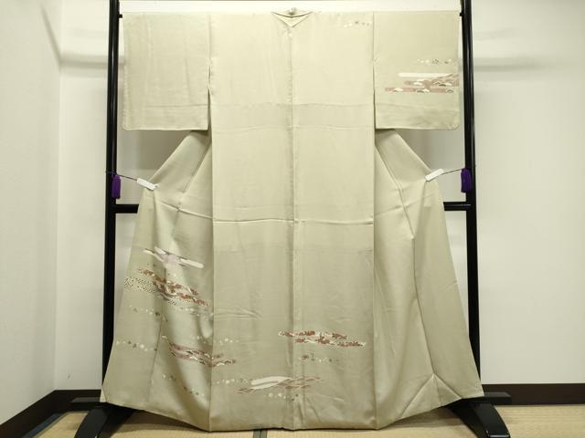 平和屋着物●訪問着　駒刺繍　立波エ霞花文　金彩　正絹　逸品　CABA1214gh