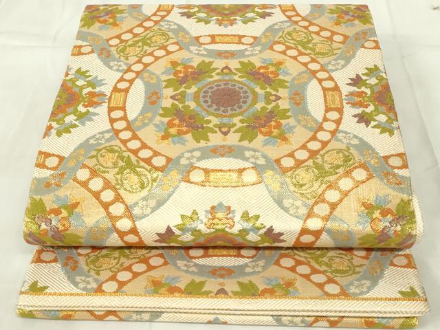 平和屋着物◎佐賀錦　六通柄袋帯　正倉院花文　金糸　正絹　逸品　DABA5987qp