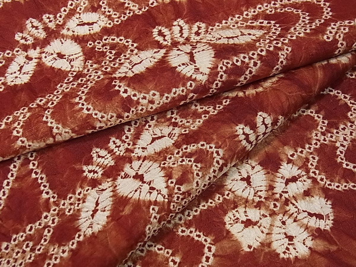 平和屋1■極上　岩手の匠　草紫堂　南部絞り　茜染　紬　雲取り流水草花文　逸品　3s30026のサムネイル