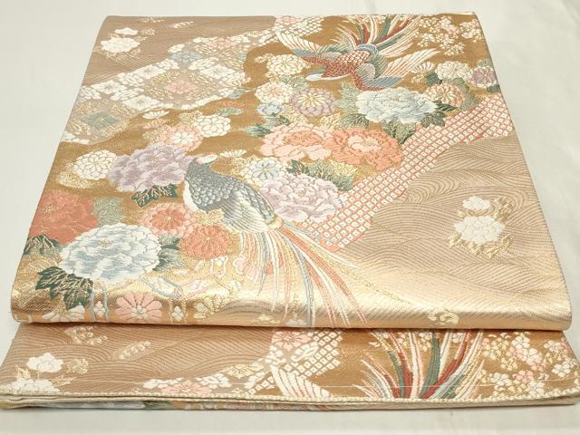 平和屋着物◎六通柄袋帯　唐織　道長鳳凰花文　金糸　正絹　逸品　CAAY8931in