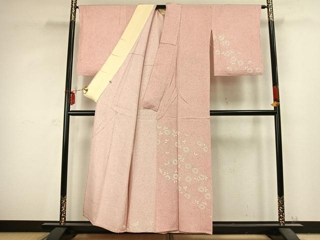 平和屋着物▽訪問着　単衣　草花文　正絹　逸品　AABC3754fy