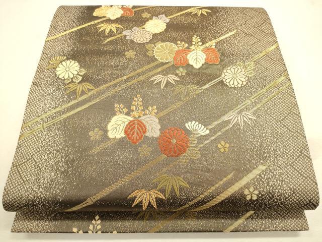 平和屋着物◎六通柄袋帯　吉祥花文　桐竹　金糸　正絹　逸品　CAAU8445ft