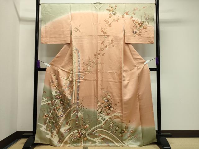 平和屋着物●訪問着　立波花蝶文　暈し染め　金彩　正絹　逸品　CABA1267gh