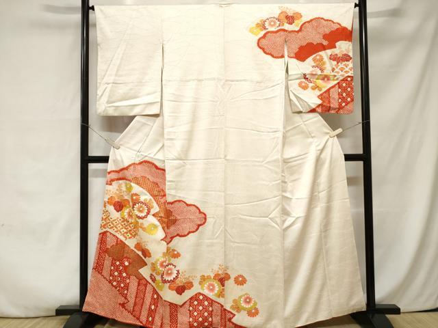 平和屋着物■訪問着　駒刺繍　絞り　雲取り七宝花文　金彩　正絹　逸品　CABA7527ev
