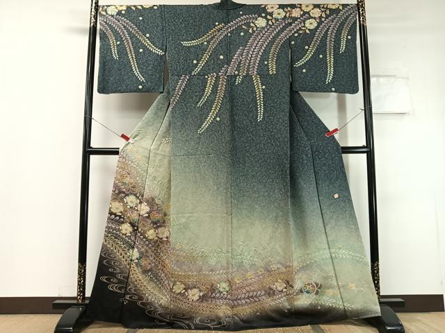 平和屋着物●訪問着　泰常　絞り　辻が花　暈し染め　銀通し地　正絹　逸品　CABC9701vp