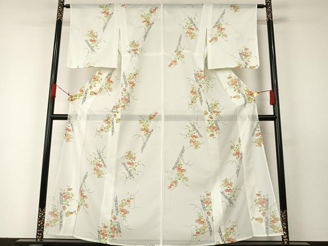 平和屋着物＊夏物 小紋 絽 草花文 洗える着物 未使用 AAAT8460oa