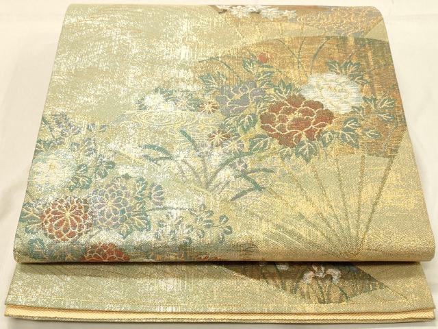 平和屋着物◎佐賀錦　六通柄袋帯　琳派名画集　扇面花文　金銀糸　正絹　逸品　DABA2371ya
