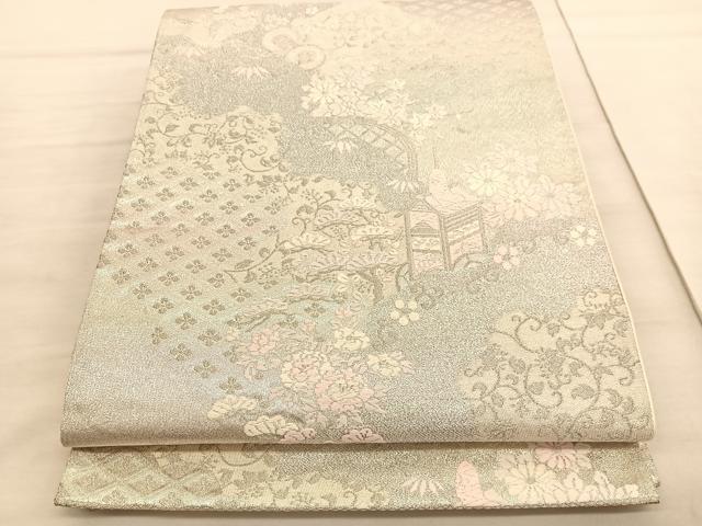 平和屋着物◎六通柄袋帯　唐織　鉾道長花唐草文　銀糸　正絹　逸品　BAAV3728hv